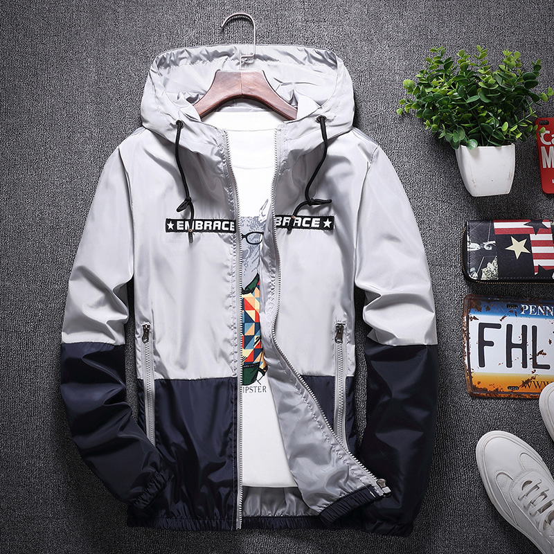 Color Matching Jacket Men Windbreaker Jacket Men's Hooded Casual Jackets Male Coat Thin Men Coat Outwear 4XL