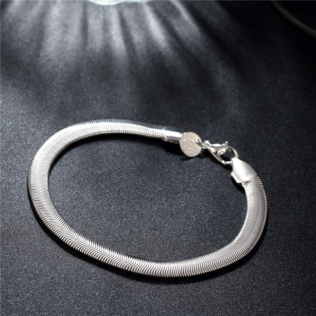Flat soft bone Bracelet - male sterling silver plated bracelet ; Brand new men and women 925 silver bracelet SPB164