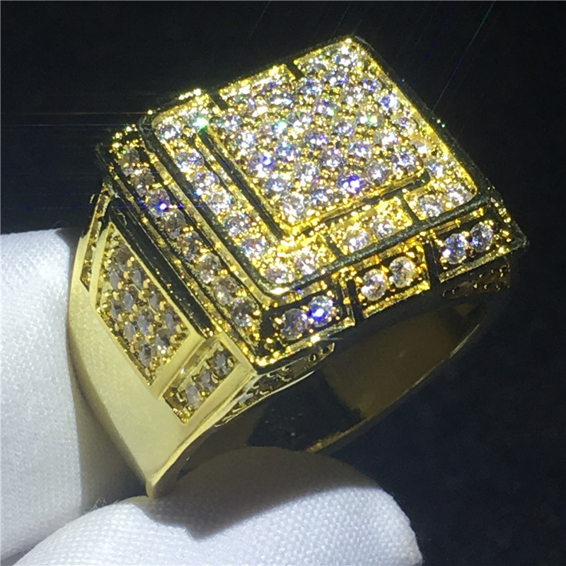 Hiphop Male ring Yellow Gold Filled Pave setting 4A zircon cz Party wedding bands rings for men Jewelry size 6-13