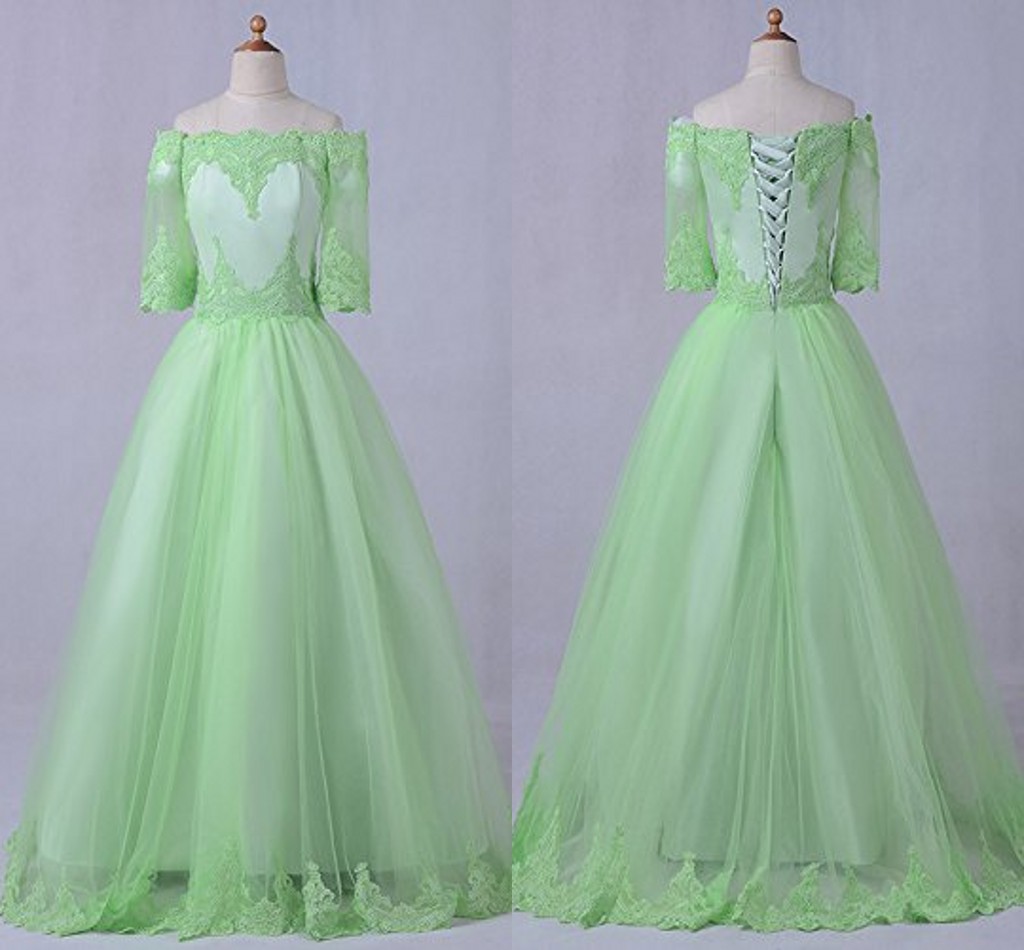 Lime Green Vintage Lace Prom Dresses With Sleeves Off the shoulder Applique Tulle A line Corset Back Dresses Evening Wear Party Formal Gowns, Champagne
Lime Green Vintage Lace Prom Dresses With Sleeves Off the shoulder Applique Tulle A line Corset Back Dresses Evening Wear Party Formal Gowns, Champagne