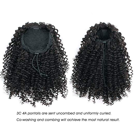 Mink Brazilian Virgin 3b 4c afro Kinky Curly Drawstring Ponytail Human Hair Clip In Extensions Natural Color 1 Piece 100g-160g