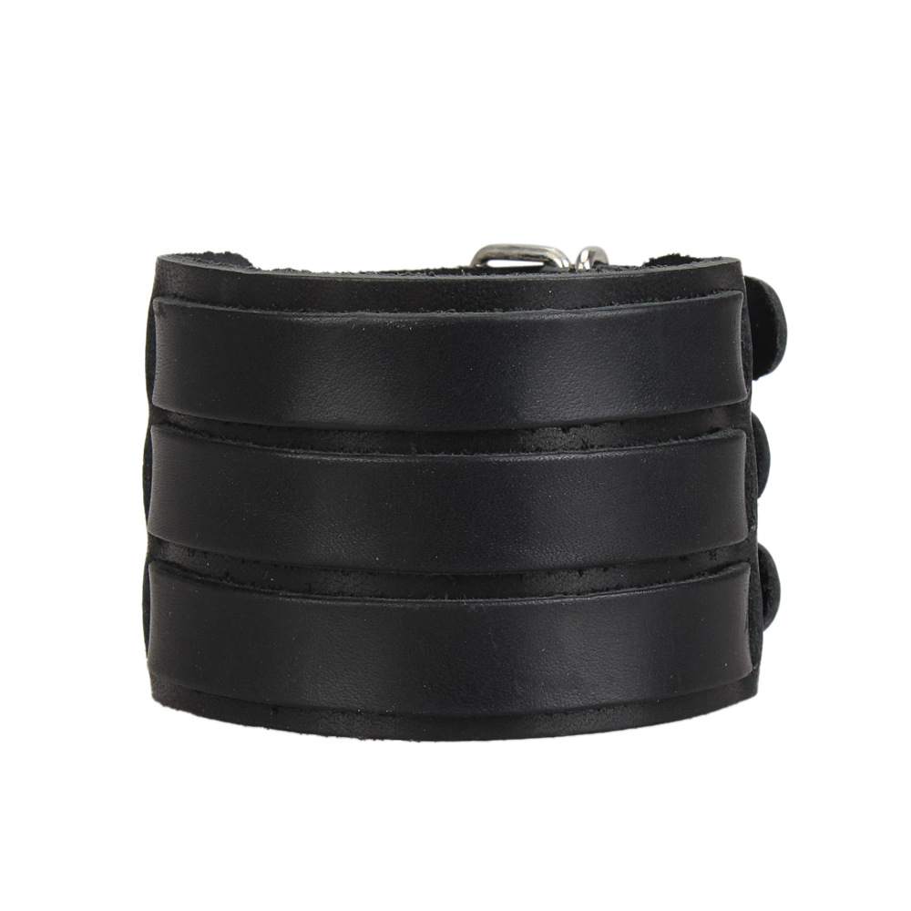 Bluelans Punk Rock New 2 Layer Belt Men Genuine Cow Leather Bracelet 3 Buckle Wristband Cuff Bangle 00JK