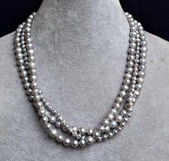 New Arriver Natural Pearl Jewellery,Gray Color 3rows 18inches 5-9mm Freshwater Pearl Necklace,Mother Day,Brides Gift
New Arriver Natural Pearl Jewellery,Gray Color 3rows 18inches 5-9mm Freshwater Pearl Necklace,Mother Day,Brides Gift