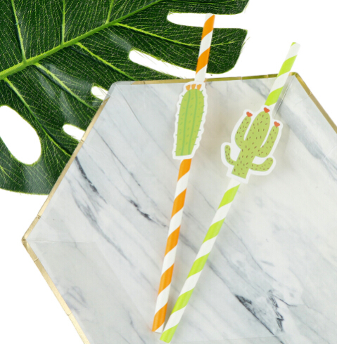 Cactus Paper Drinking Straws Disposable Paper Straws Party Supplies With Attach Decor Party Bar Cocktail Drink Card Print 100 pcs