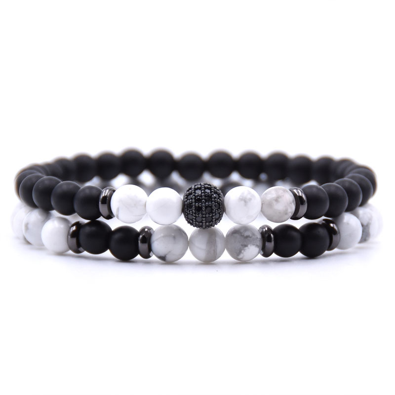 Two Set Bracelets 8mm Gemstone Beads Men's and Women's Stress Relief Yoga Beads Adjustable Bracelet Anxiety Aromatherapy Essential Oil Diffu