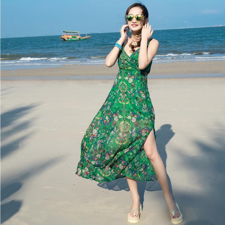 Buyter(TM) New women's high quality printing gold folk style V seaside beach dress Halter collar down green and yellow
Buyter(TM) New women's high quality printing gold folk style V seaside beach dress Halter collar down green and yellow