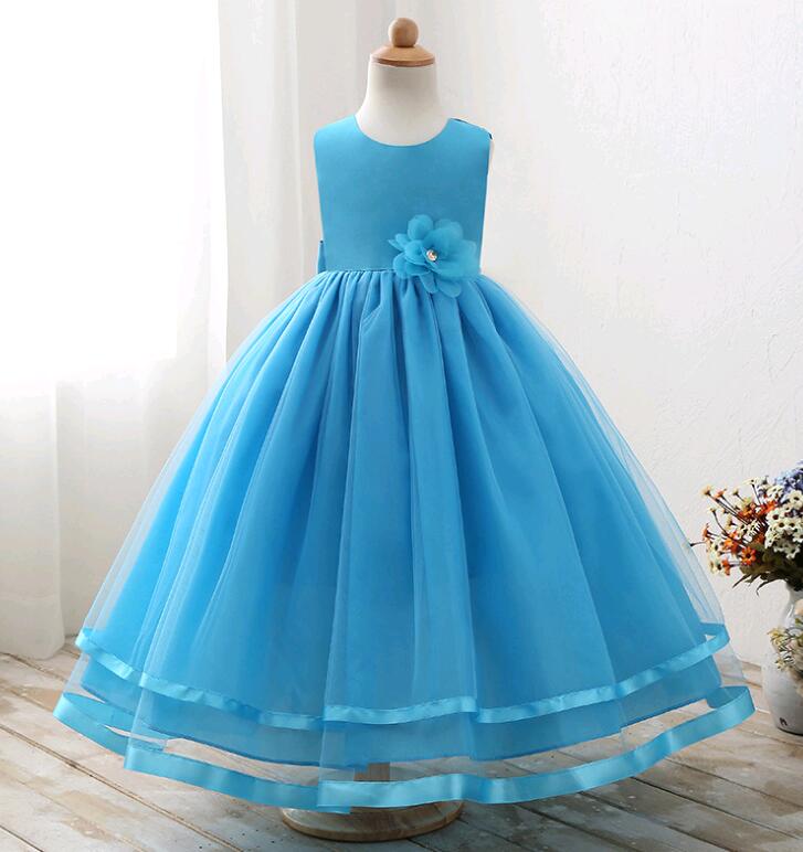 Solid Color Long-Dress with Lace & Mesh Design - Floral Beading Detailing, Perfect for Kids Aged 4-12