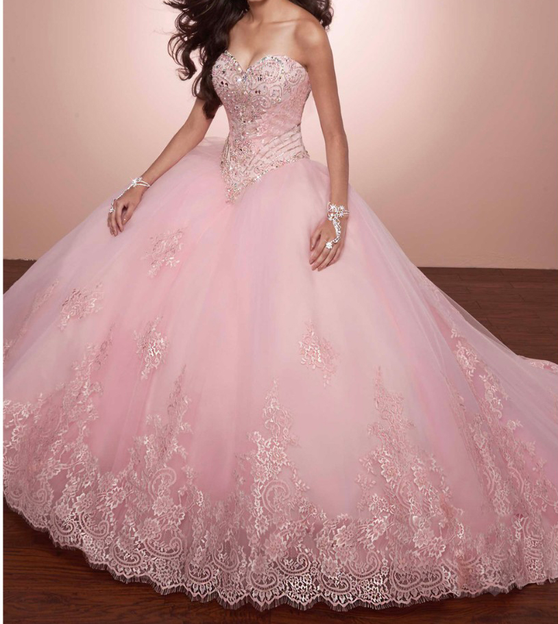Stunning Prom Dresses Quinceanera Dresses Sweep Train with Floral Lace Edge Sparing Sweetheart Sleeveless Lace-Up Back Sparking Beads, Pink
Stunning Prom Dresses Quinceanera Dresses Sweep Train with Floral Lace Edge Sparing Sweetheart Sleeveless Lace-Up Back Sparking Beads, Pink