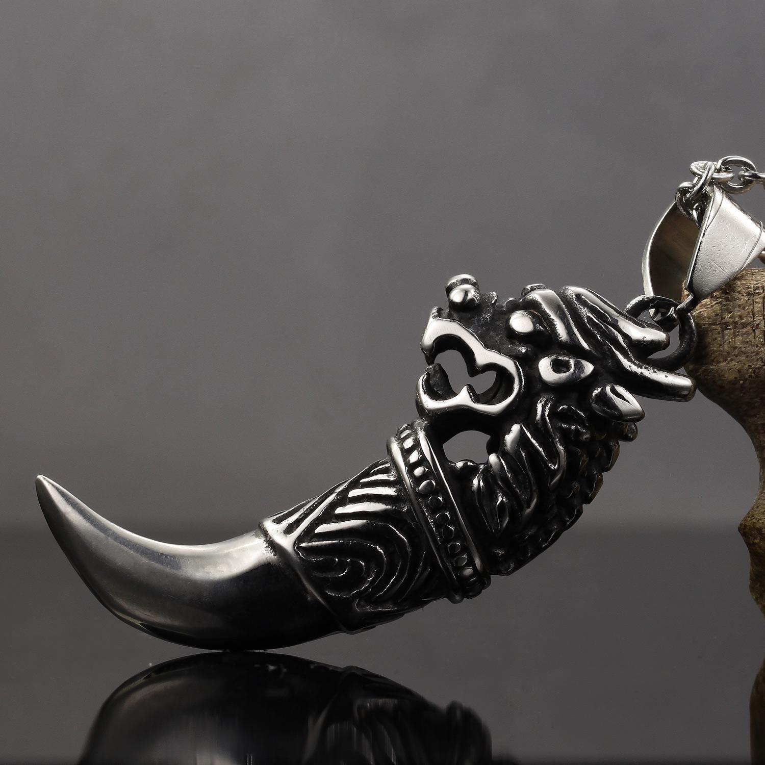 Man Wolf Tooth Necklace Pendant For Men Boy Fashion Brave Wolf Tooth Dragon Stainless Steel Vintage Jewelry Necklaces GX943