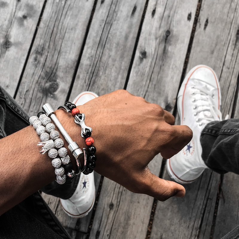 Men bileklik slivery Crown Charm Bracelets Jewelry Strands DIY 4mm Round Beads Braided Bracelet Female pulseira Zircon Gift Valentine's Day Holid