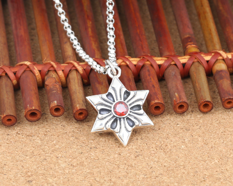 Brand 925 sterling silver vintage jewelry antique silver American hand-made designer six-pointed star necklace pendants for women
