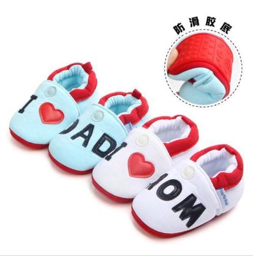 

Newborn Baby Shoes Cute Baby Girl Boy Round Toe Flats Soft Slippers Shoes I Love MOM/DAD, White