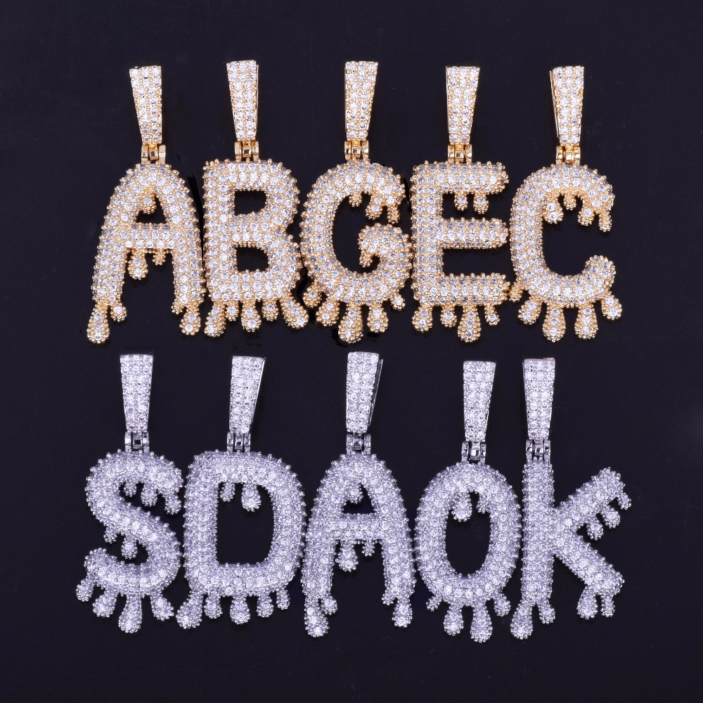 New A-Z Men's Drip Bubble Letters Pendants & Necklaces Initials Letter Ice Out Cubic Zircon Hip Hop Jewelry Free Rope Chain Three Colors
New A-Z Men's Drip Bubble Letters Pendants & Necklaces Initials Letter Ice Out Cubic Zircon Hip Hop Jewelry Free Rope Chain Three Colors