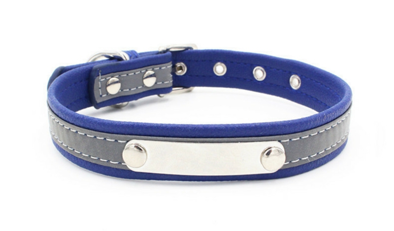 Personalized Stainless Steel Sheet Reflective ID Plate PU Leather Adjustable Collars Free Engraving Pet Dog Cat Collar 0113I