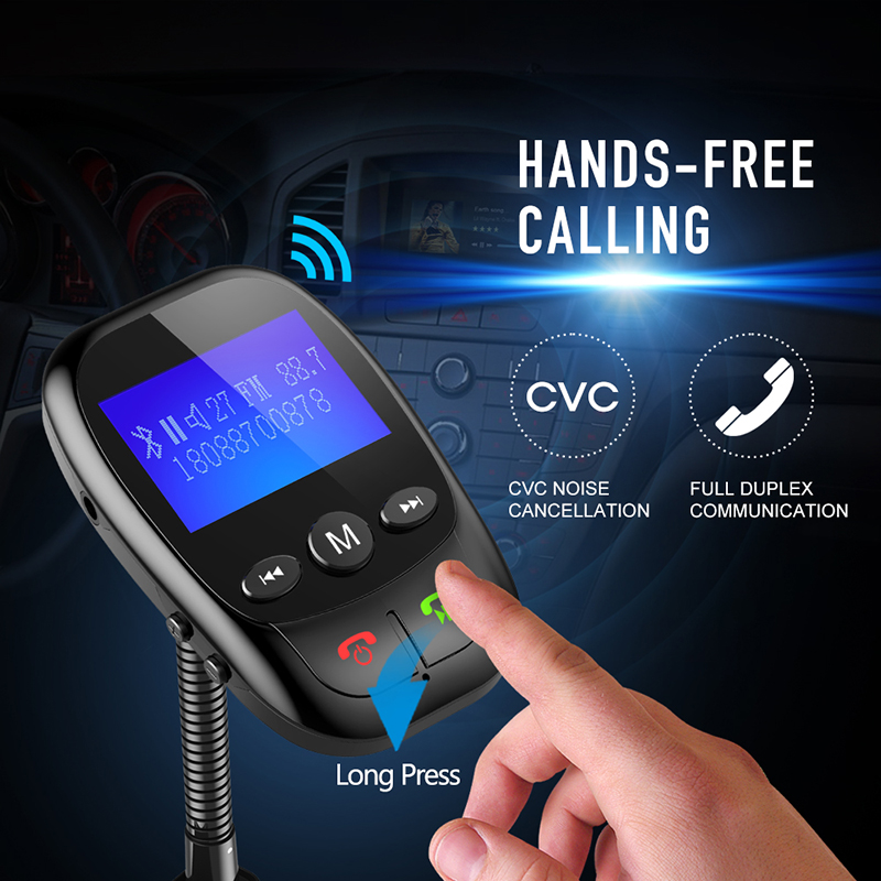 Multifunctional Dual USB Car Charger with Bluetooth & FM Transmitter Compatible with USB Drive & SD Cards