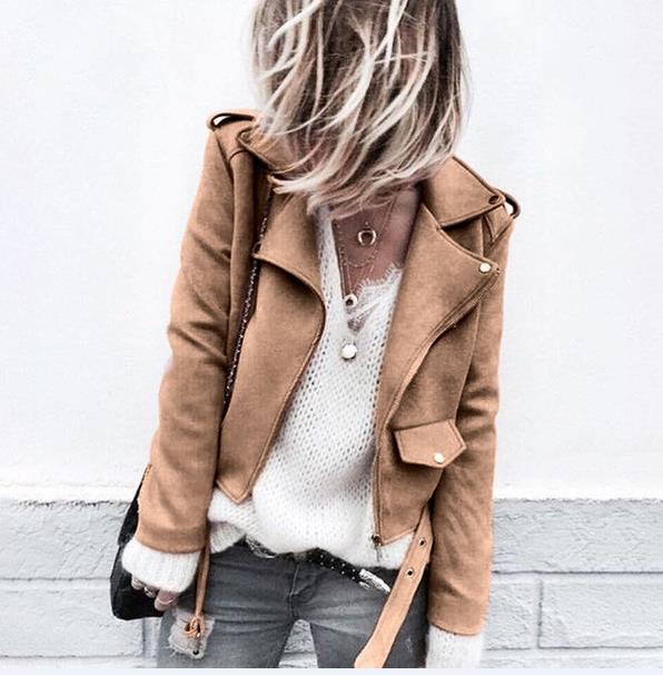 European fashion solid color casual long-sleeved button deerskin jacket jacket pink khaki green blue support mixed batch
