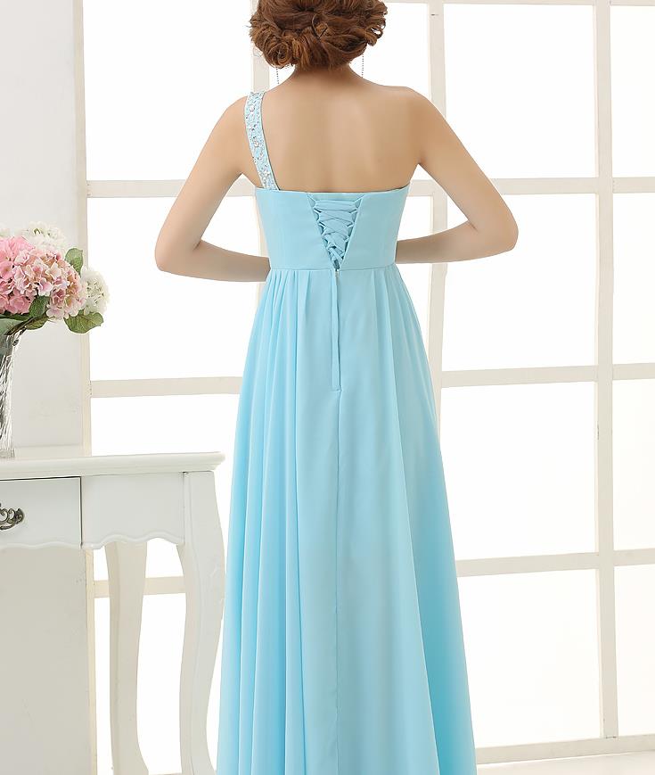 Cheap under 50 Sexy One Shoulder Chiffon Bridesmaid Long Blush Pink Pleated Beaded Evening Dresses Prom Gowns Party Homecoming Dress