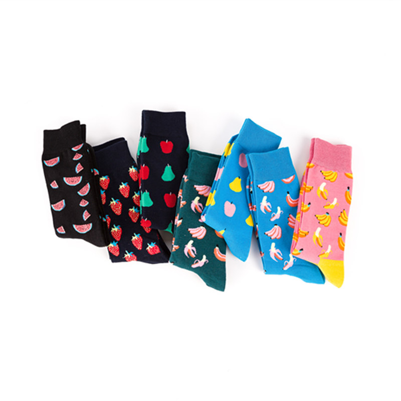 Mens happy socks man combed cotton funny socks colourful fruit long art sock men's fashion dress skateboard sock