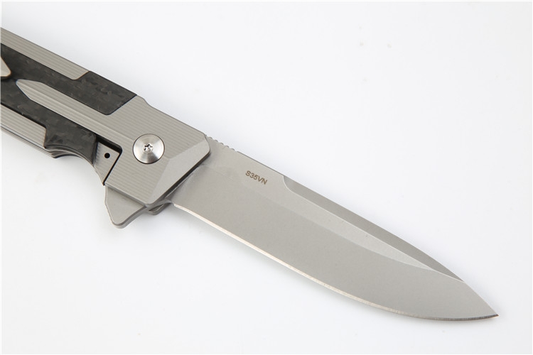 High End Flipper Knife S35VN Stone Wash Blade Carbon Fiber + TC4 Titanium Alloy Handle EDC Pocket Folding Knives Nylon Case