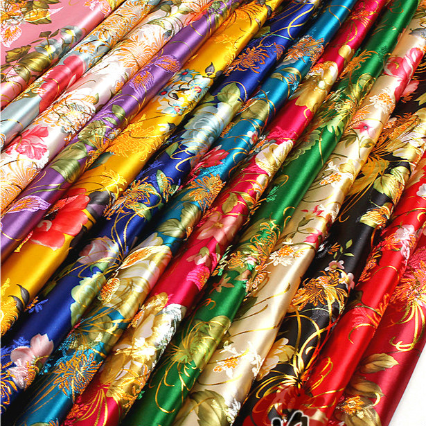 Ancient Costume Chinese Baby Clothes Kimono Gold Silk Peony Fabrics Cloth COS Dress Satin Fabric Width:75cm