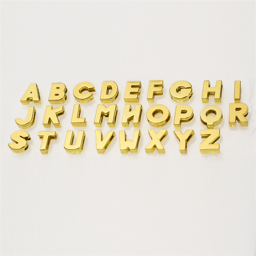 130pcs 8mm English alphabet letters AZ gold plain slide letters DIY accessory fit pet collarwristband keychain