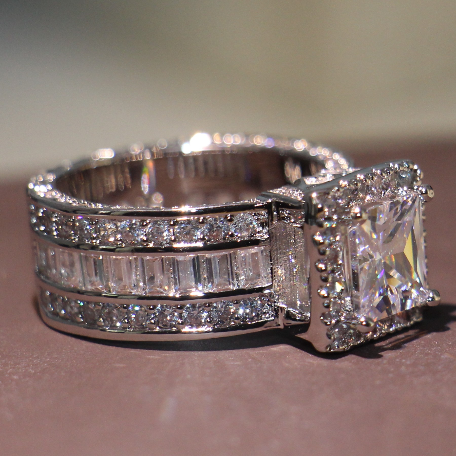 Sterg Sier Princess Cut White Topaz Ring: Wedding Band Jewelry Gift