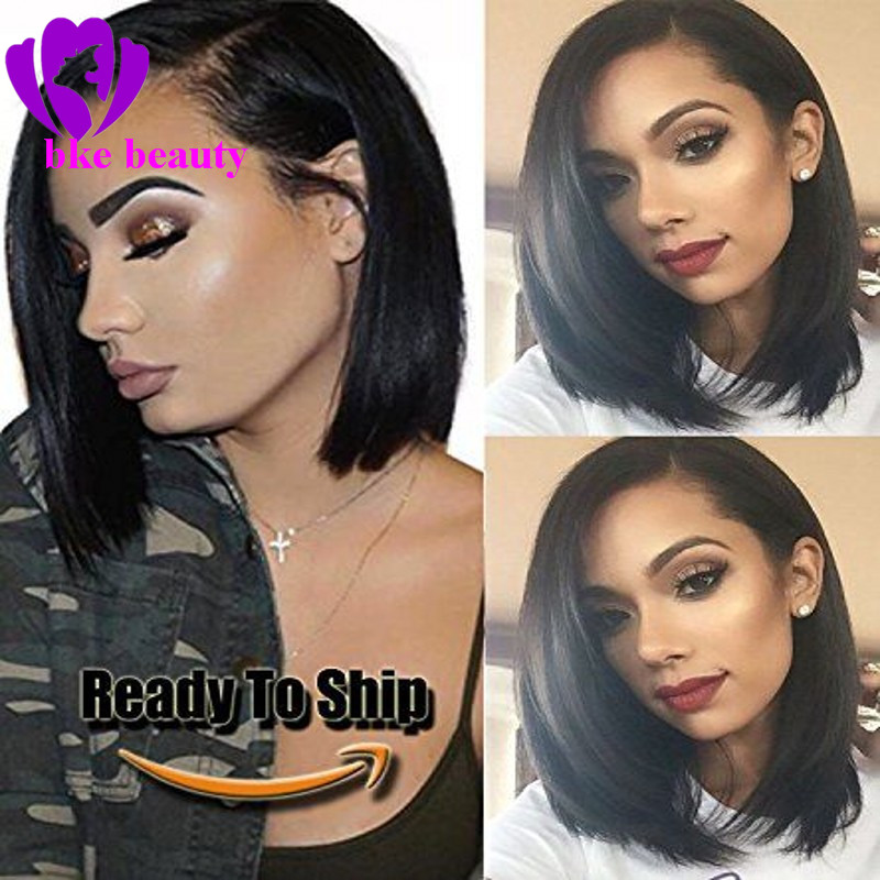 Side part Glueless Bob Wig Brazilian Straight Short Lace Front Wigs For Black Women heat resistant synthetic wig With Baby Hair