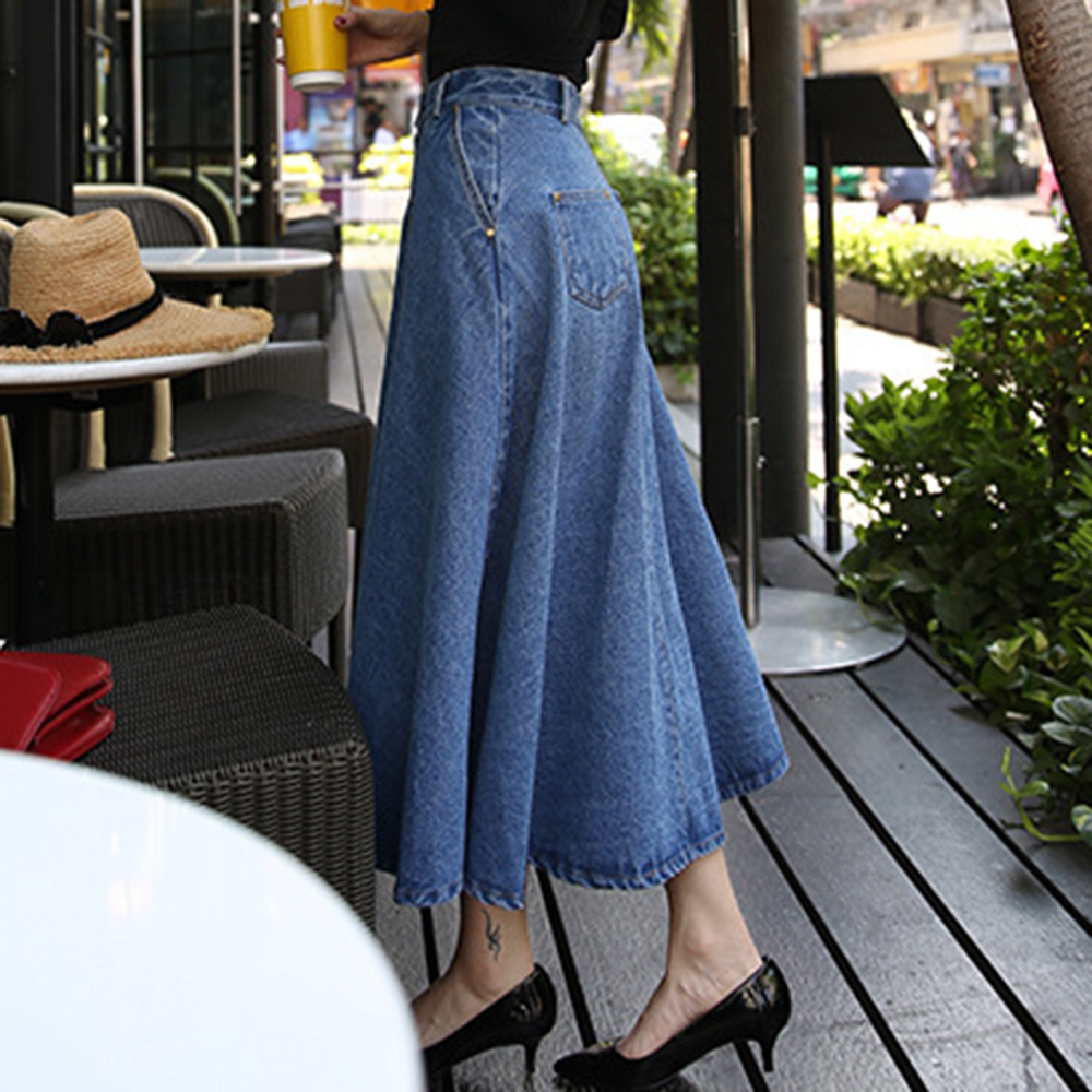 Women 2018 hot sale summer denim skirt a-line high waist single-breasted pockets mori girls fashion casual long eleskirts
