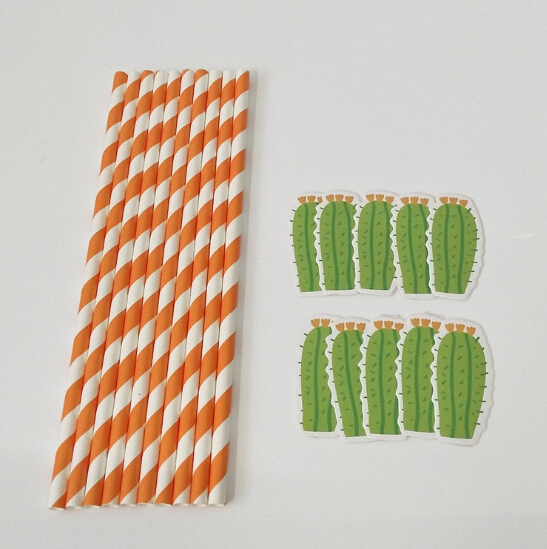 Cactus Paper Drinking Straws Disposable Paper Straws Party Supplies With Attach Decor Party Bar Cocktail Drink Card Print 100 pcs