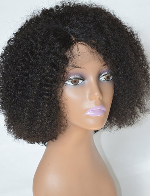 African Bob Kinky Curly Wig Human Afro Full Wigs For Black Women Virgin brazilian Hair lace front With Bangs 150% density 14inch diva1