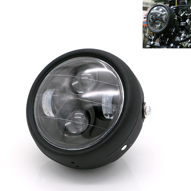 

1pcs Motorcycle Headlight Metal LED 6.3" 35W Headlights with Fork Tubes Bracket for Harley Bobber Honda GN125 Cafe Racer