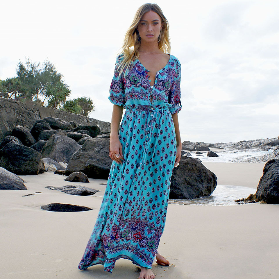 Women Long Dress Retro Mid-Calf Bohemia Print V Neck Half Sleeve Casual Plus Size - 3XL Spring Autumn Fashion Clothes, Lake blue
Women Long Dress Retro Mid-Calf Bohemia Print V Neck Half Sleeve Casual Plus Size - 3XL Spring Autumn Fashion Clothes, Lake blue