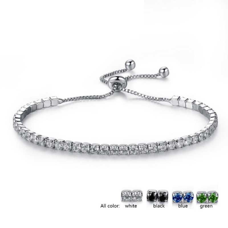 18K White Gold Plated Cubic Zircon Cluster Adjustable Box Chain Tennis Bracelets Fashion Womens Jewelry Bijoux for Party