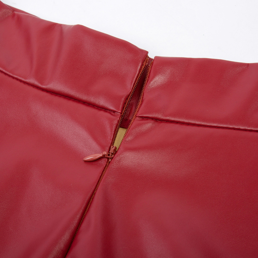 Kate Kasin Sexy High Waist Synthetic Leather Womens Skirts Autumn Winter 2018 Women Long Skirt Red Black Vintage Pleated Skirt C18111301