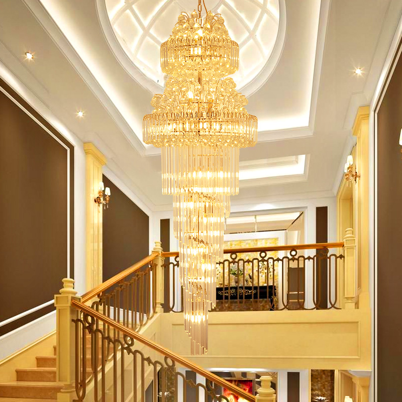 Modern Crystal Chandeliers Lights Fixture LED Lamps American Golden K9 Crystal Chandelier Hotel Lobby Hall Stair Way Home Inoodr Lighting