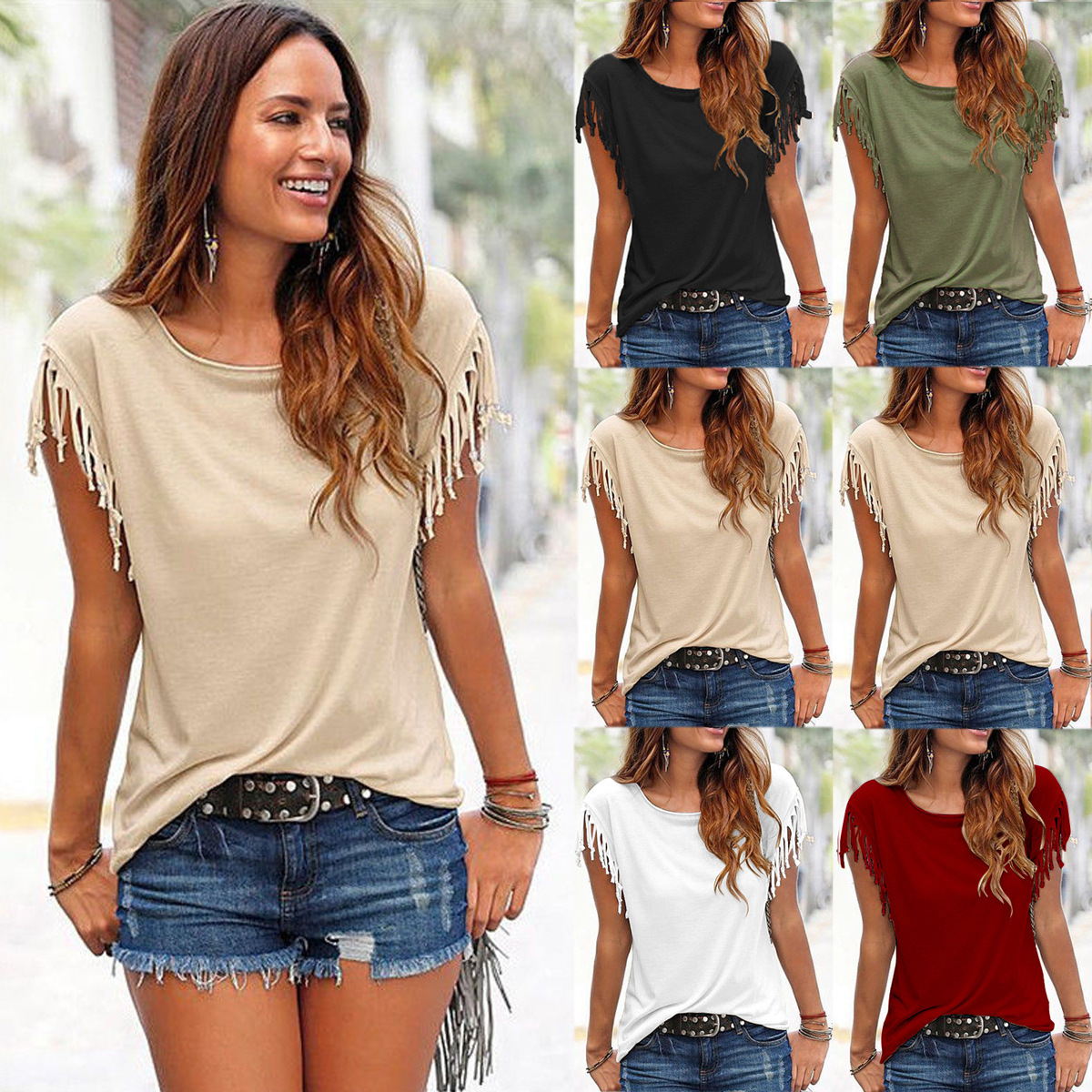 Women' T-Shirt Plus Size Summer Top Tassel T-Shirt Solid Short Sleeve Tshirt O-Neck Fashion For Ladies Sexy New, Pink
Women' T-Shirt Plus Size Summer Top Tassel T-Shirt Solid Short Sleeve Tshirt O-Neck Fashion For Ladies Sexy New, Pink
