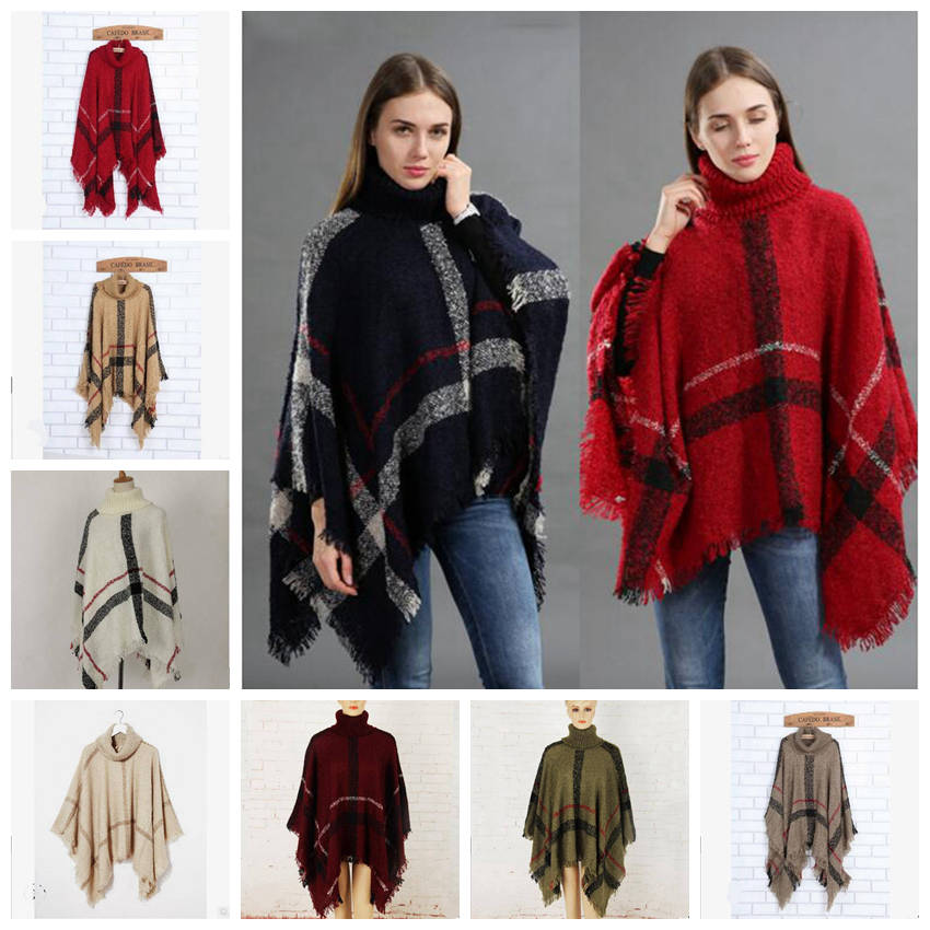 

Plaid Poncho Scarf Tassel Fashion Wraps Women Vintage Knit Scarves Tartan Winter Cape Grid Shawl Cardigan Blankets Cloak Coat Sweater YL315, As pic