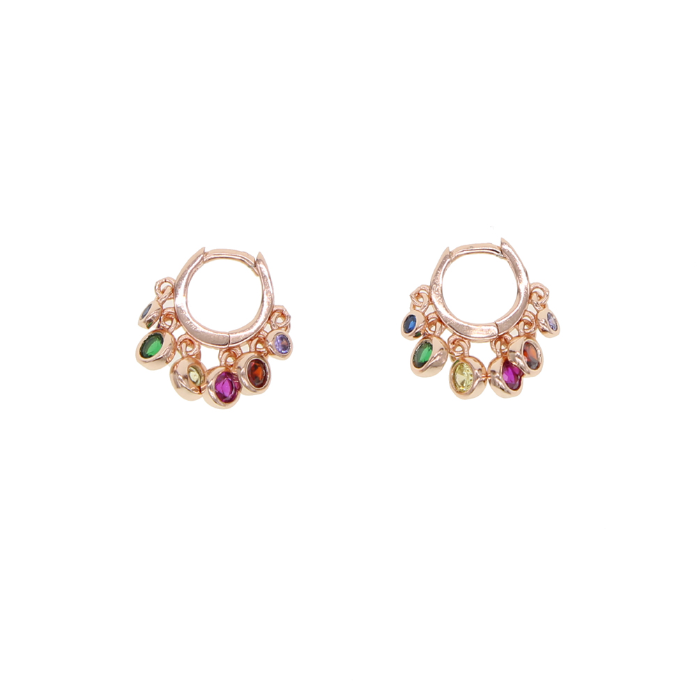 fashion gold plated earring for women girl gift with rainbow colorful cz drop charm round dots geometric elegance adorable earring