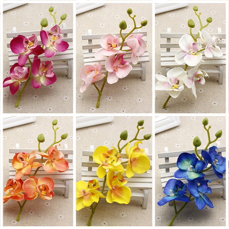 Silk Artificial Orchid Bouquet Artificial Flowers for Home Wedding Party Decoration Supplies Orchis Plants DIY Blue White