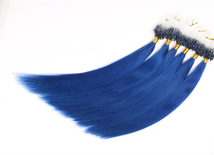 Micro Loop Hair Extensions Human 14-24inches 1g/Strand 100g/Pack Silky Straight Hair Pre-Bonded Micro Ring Blue Color Human Hair Extensions