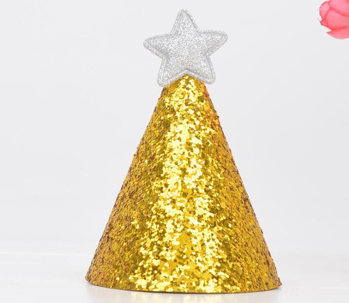Golden Glitter Birthday Hat with Star Party Baby Shower Decor Headband Photo Props