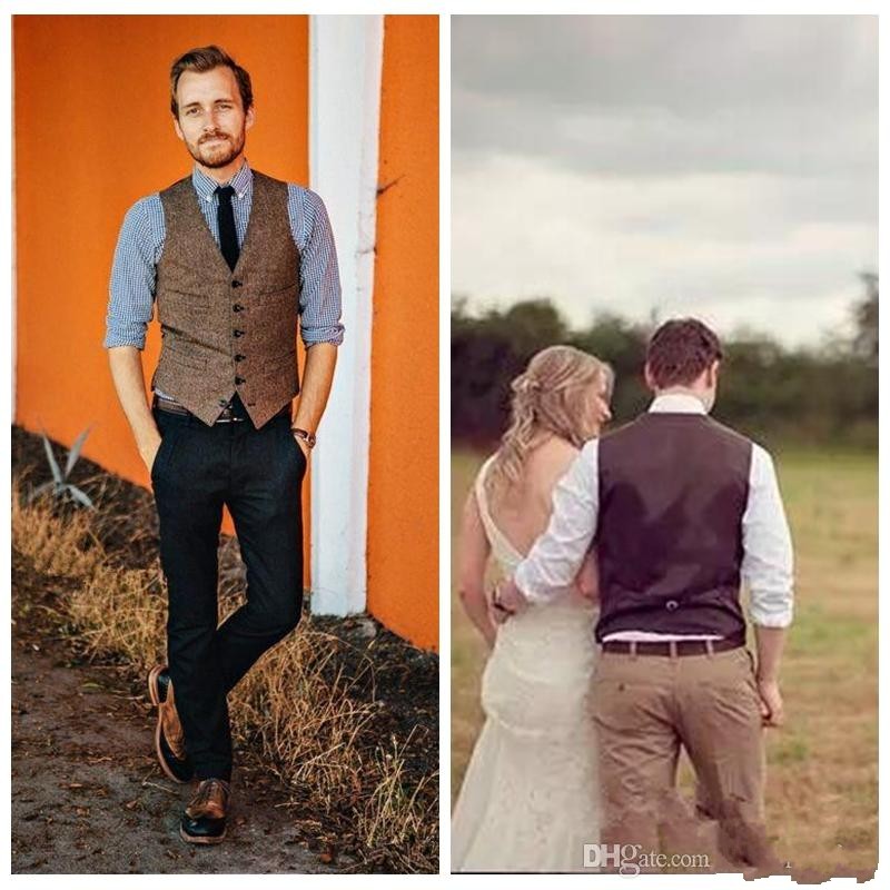 Autumn Winter Styles Brown Wool Tweed Groom Vest Formal Men's Waistcoat Excellent Men Wedding Wear Bridegroom Vest Casual Slim Vest 11