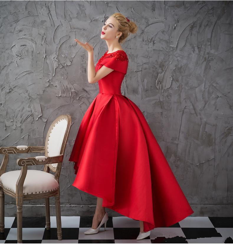 Red High Low A-Line Prom Dresses Custom Made Satin Formal Evening Gown Elegant Party Evening Dress Prom Wear