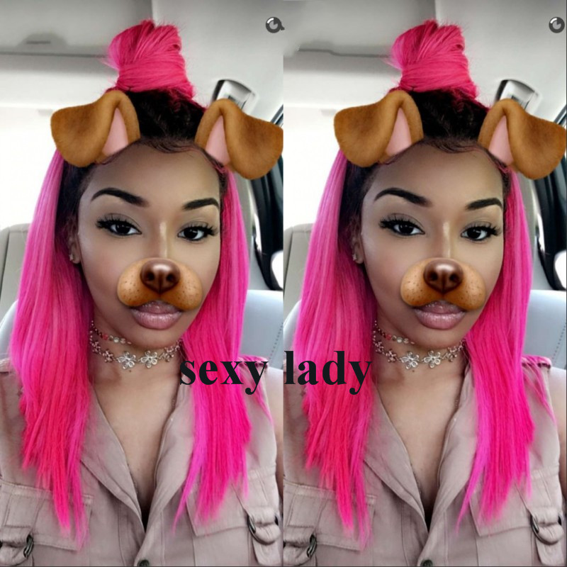 New style Ombre pink color wig Short Bob Wigs Brazilian Hair Straight full Lace Front synthetic Wigs for women