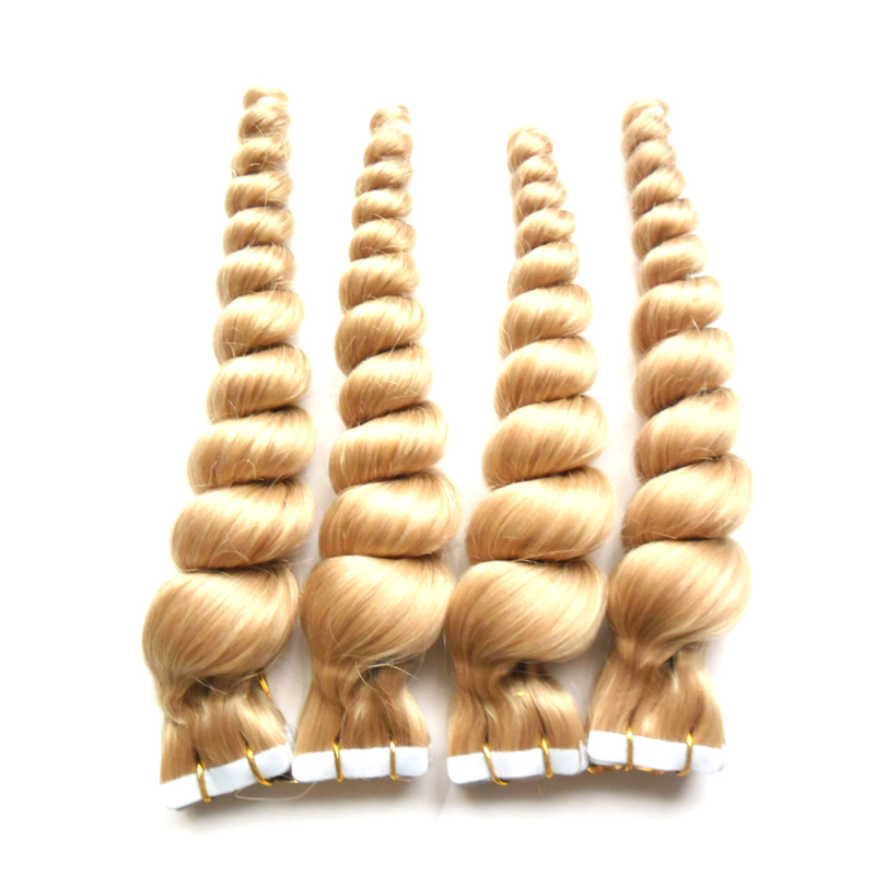 

Wholesale Cheap 8a Blonde Tape Hair Loose Wavy 200g Human Tape Extension 18" 20" 22" 24" Skin Weft Tape In On Skin Hair Extension 80 pcs, #1b off black