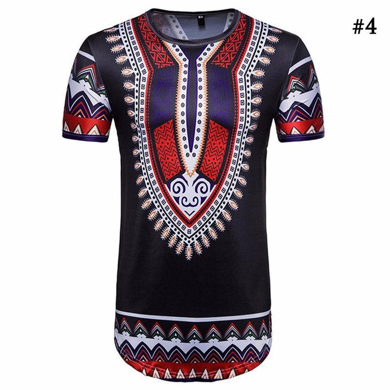 Men's African Traditiod Dashiki T-shirt Boho Hippie Kaftan Festive Tribal O-neck Ethnic Top Short Sleeve Irregular Men T-shirt
