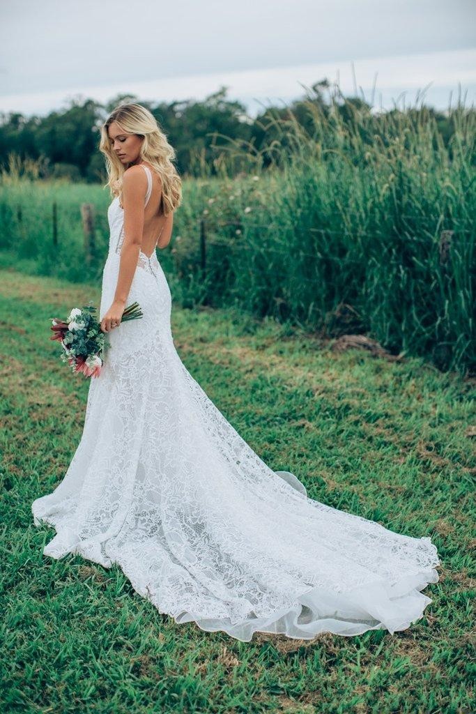 Country Bohemian Newest Beach Mermaid Dresses Full Lace Applique Spaghetti Straps Court Train Wedding Bridal Gowns Custom