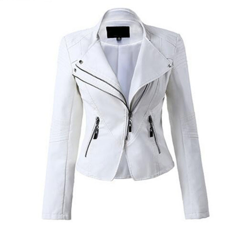 LXUNYI White Black PU leather Motorcycle jacket Women 2017 Autumn Short Slim Zipper Coat Plus Size Ladies leather jackets Faux