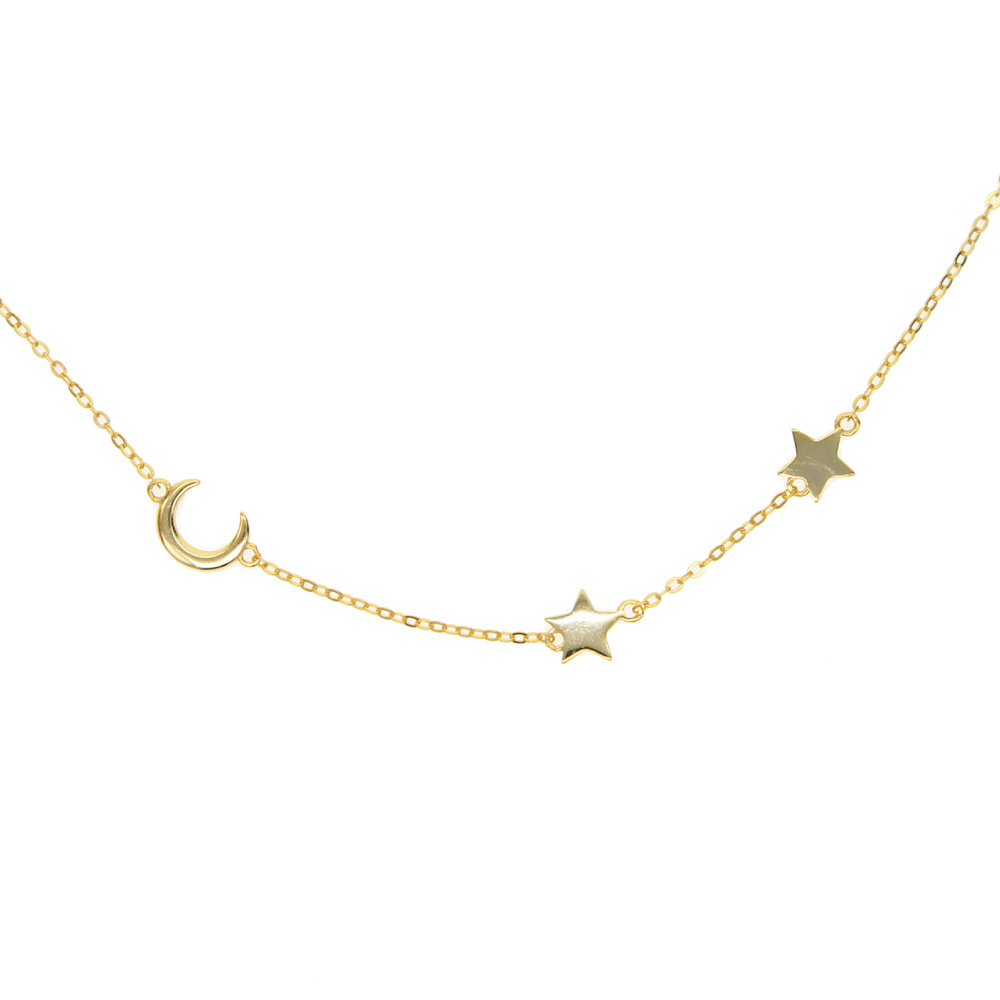 100% 925 sterling silver women chain simple moon star charm design minimal delicate jewelry high polished lovely necklace for christmas gift
