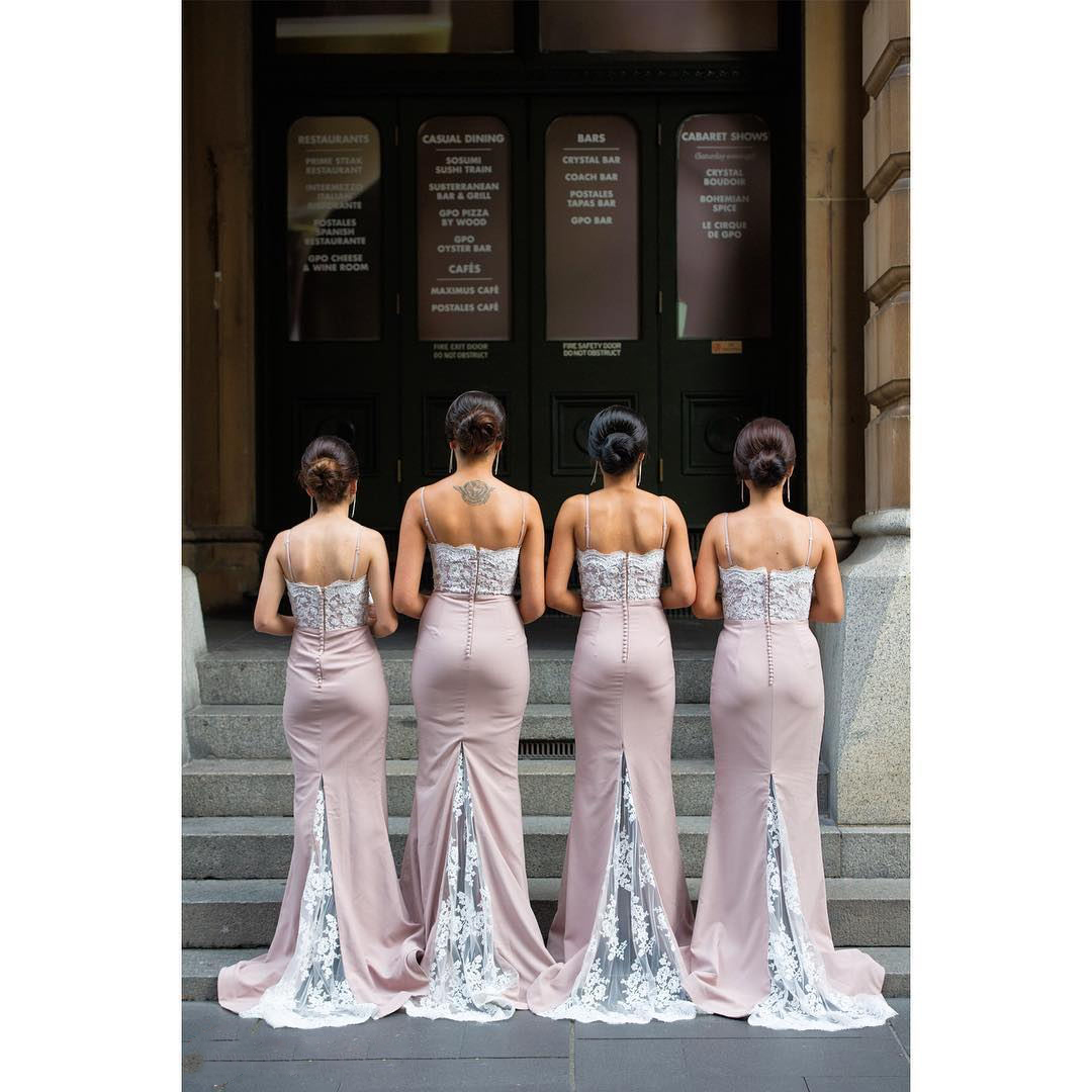 Spaghetti Straps Sexy Long Mermaid Dresses Lace Applique Sweep Train Maid Of Honor Formal Gowns Bridesmaid Dress